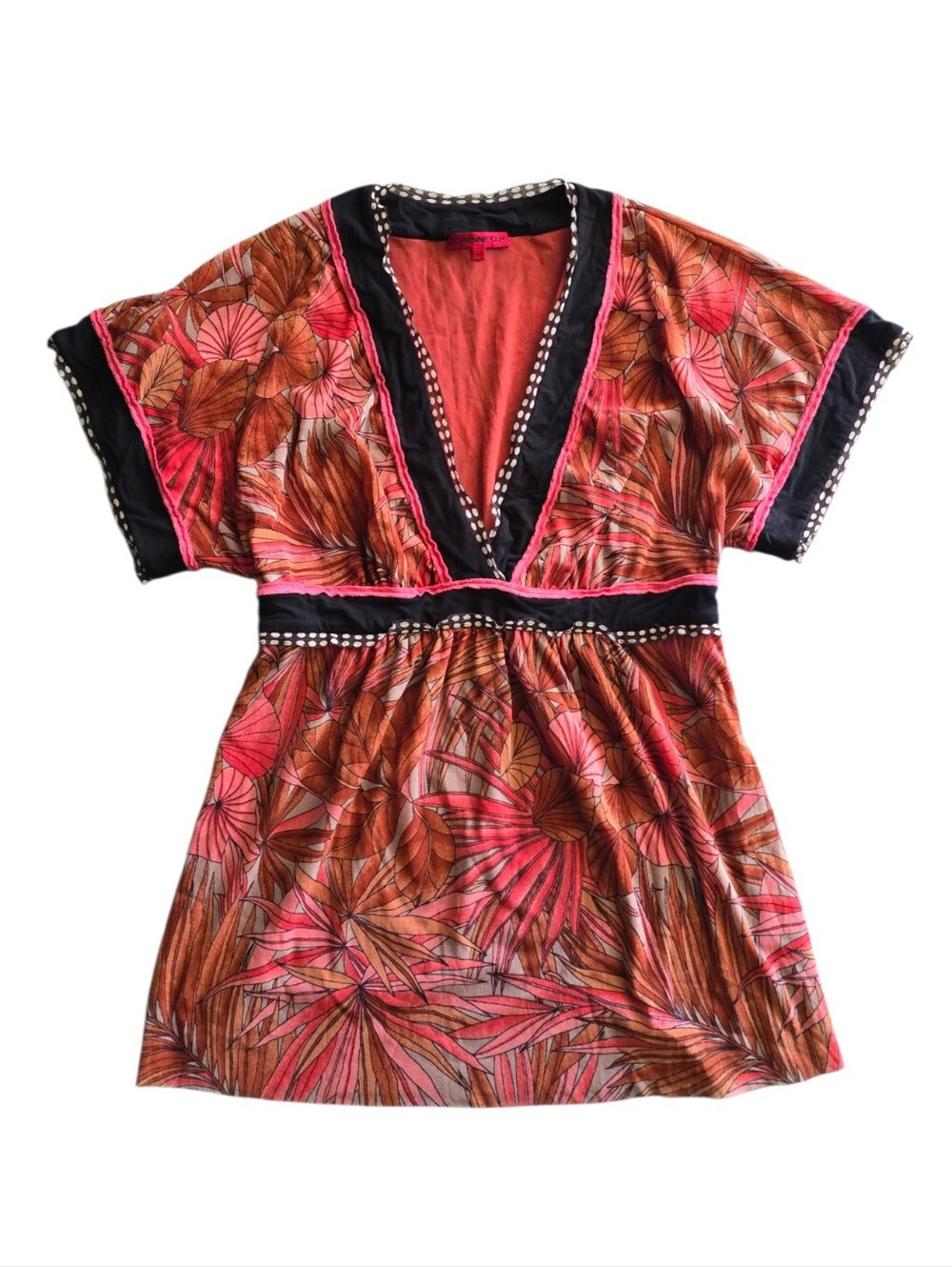 VIVIENNE TAM Y2K Mesh Coral Floral Polka Dot Baby Doll Top Size Medium